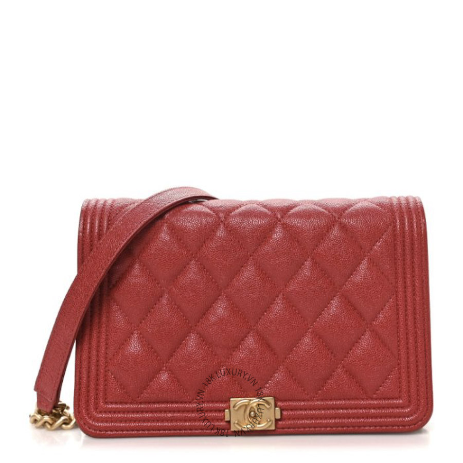 Túi Đeo Chéo Chanel Caviar Quilted Boy Wallet On Chain WOC Red CDBC1075
