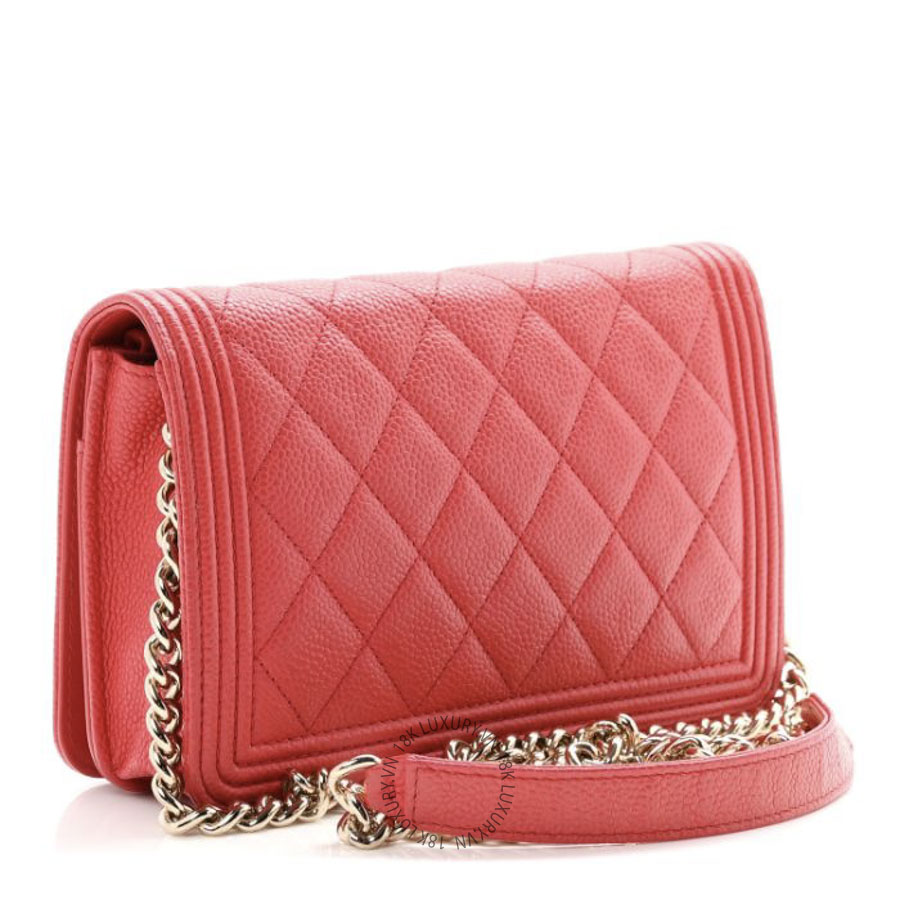 Túi Đeo Chéo Chanel Caviar Quilted Boy Wallet On Chain WOC Red CDBC771