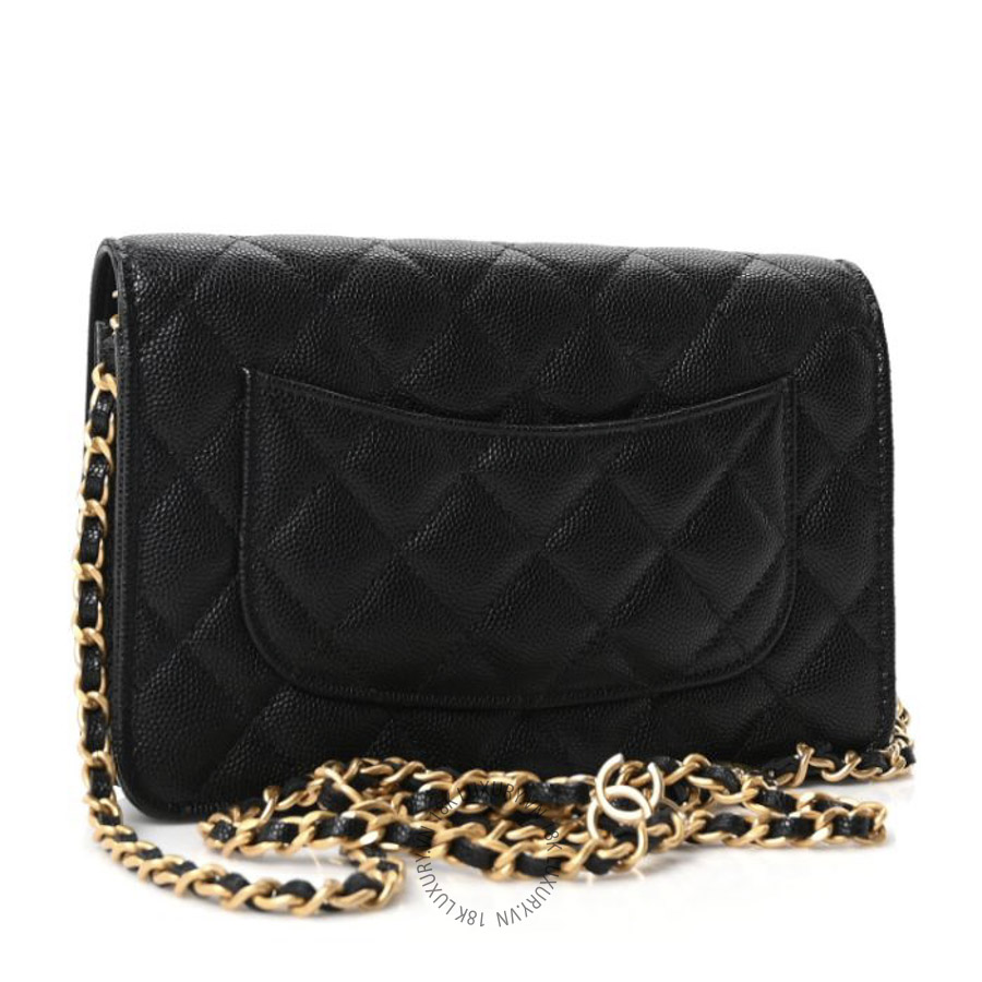 Túi Đeo Chéo Chanel Caviar Quilted Camellia Wallet On Chain WOC Black CDBC984