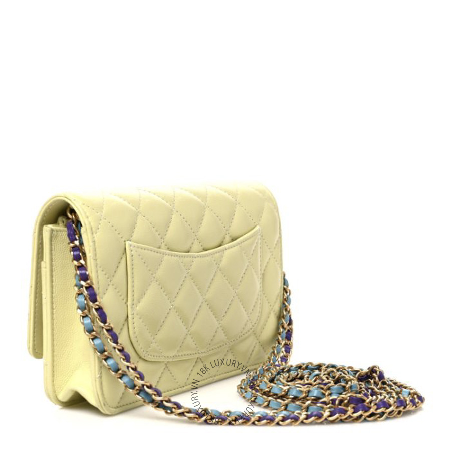 Túi Đeo Chéo Chanel Caviar Quilted CC Turn Lock Wallet On Chain WOC Light Green CDBC382