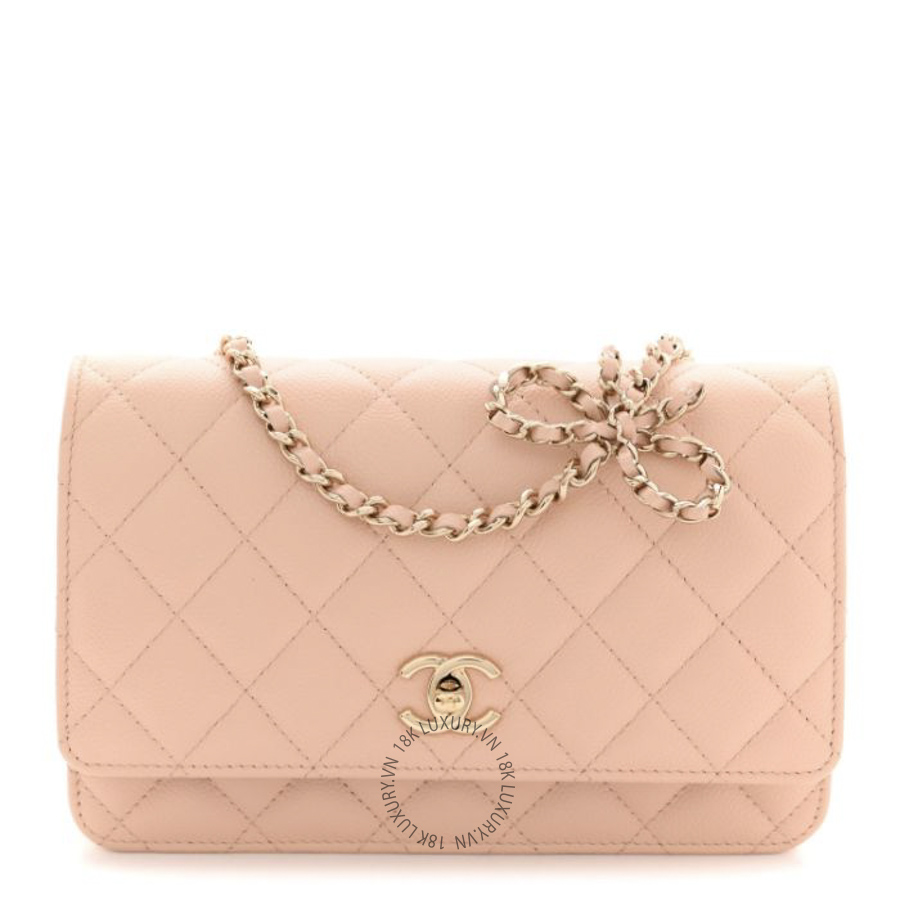 Túi Đeo Chéo Chanel Caviar Quilted CC Turnlock Wallet On Chain WOC Beige CDBC1084