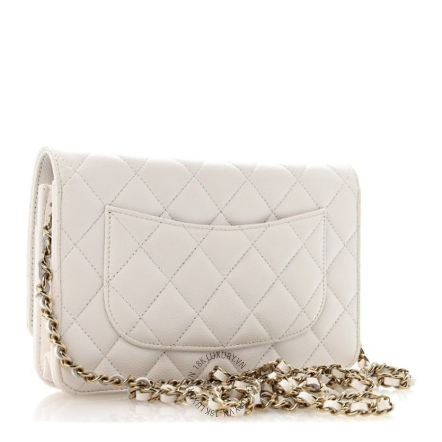 Túi Đeo Chéo Chanel Caviar Quilted CC Turnlock Wallet On Chain WOC White CDBC696