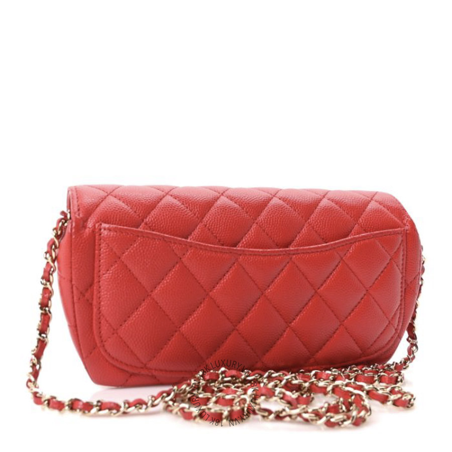 Túi Đeo Chéo Chanel Caviar Quilted Glasses Case With Chain Red CDBC772