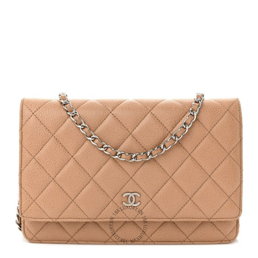 Túi Đeo Chéo Chanel Caviar Quilted Wallet on Chain WOC Beige CDBC1030