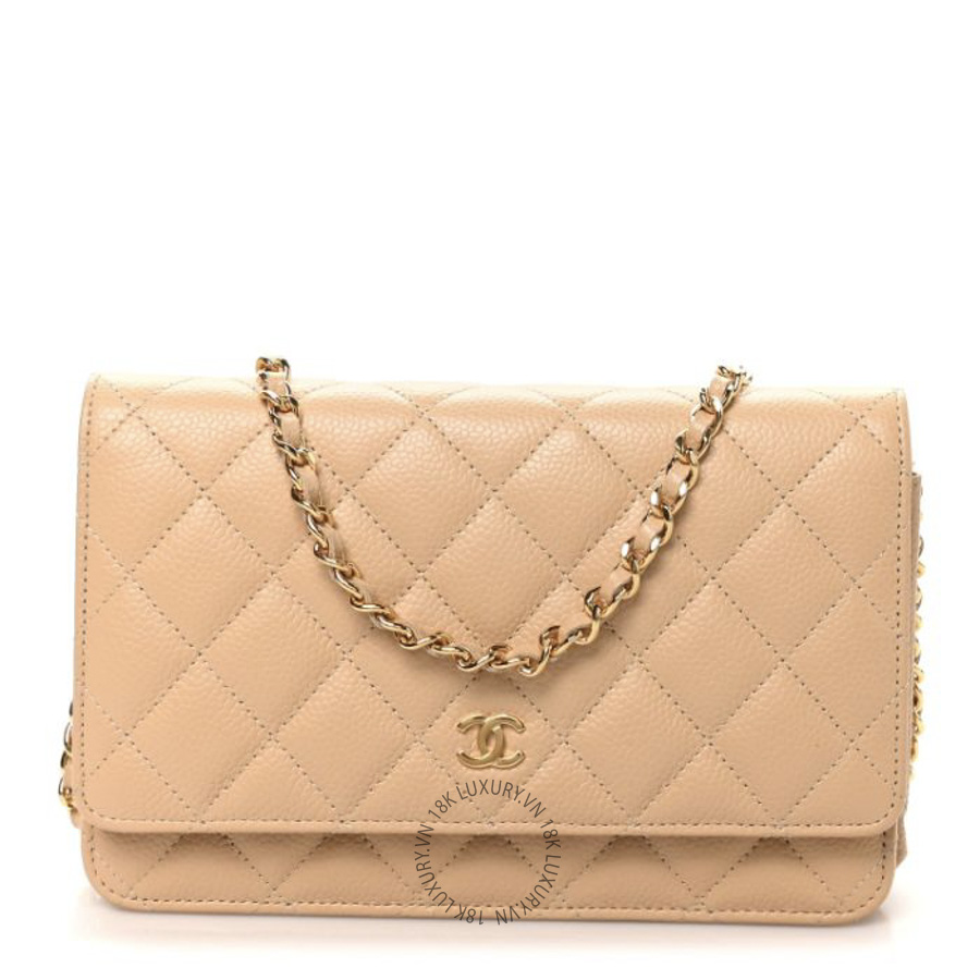 Túi Đeo Chéo Chanel Caviar Quilted Wallet on Chain WOC Beige CDBC1078