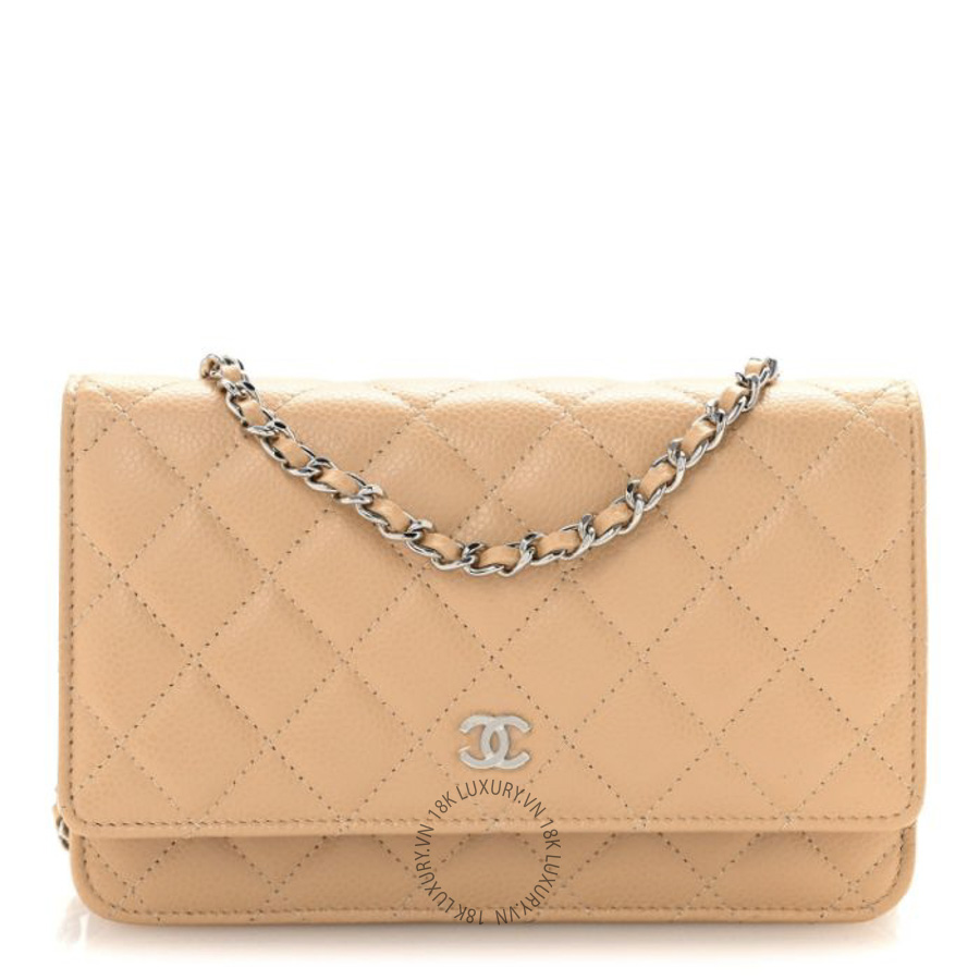 Túi Đeo Chéo Chanel Caviar Quilted Wallet on Chain WOC Beige CDBC1141