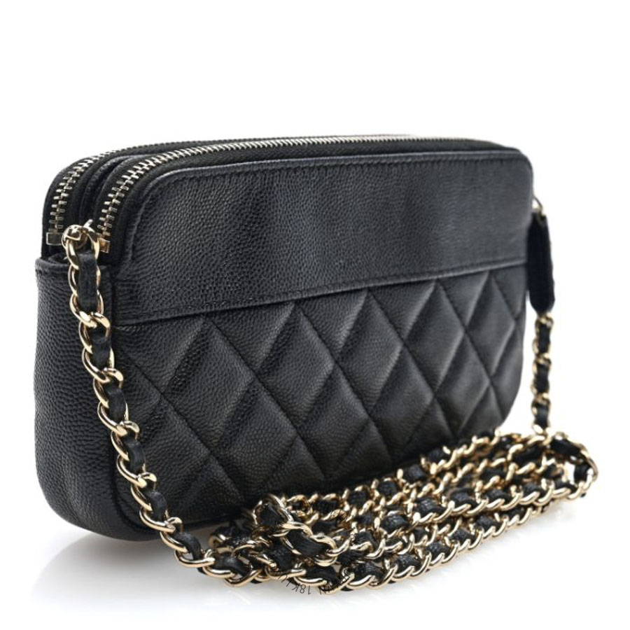 Túi Đeo Chéo Chanel Caviar Quilted Zipped Phone Holder With Chain Black CDBC1129