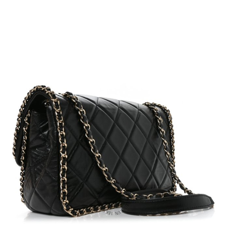Túi Đeo Chéo Chanel Crumpled Calfskin Medium Chain All Over Flap Black CDBC842