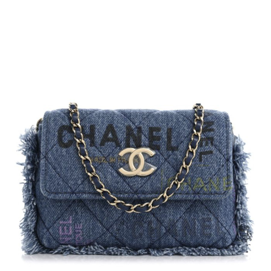 Túi Đeo Chéo Chanel Denim Quilted Denim Mood Clutch With Chain Blue Multicolor CDBC640