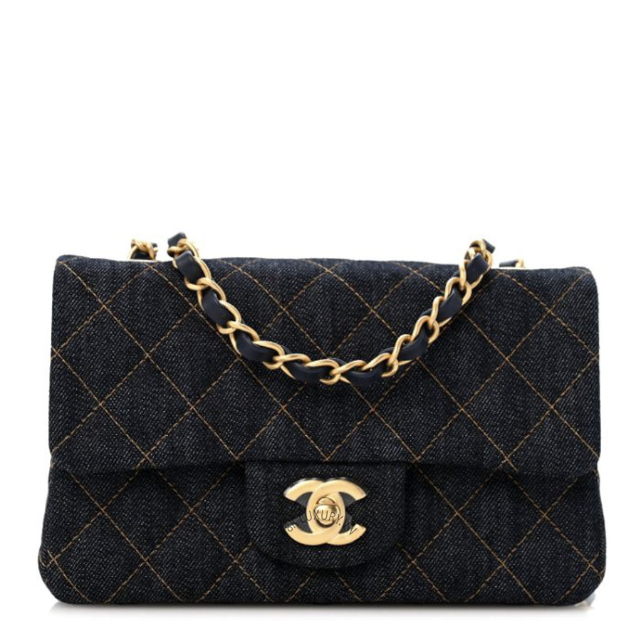Túi Đeo Chéo Chanel Denim Quilted Mini Rectangular Flap Dark Blue CDBC687