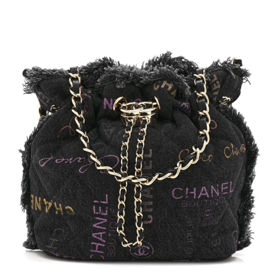 Túi Đeo Chéo Chanel Denim Quilted Mood Small Bucket With Chain Black Multicolor CDBC898
