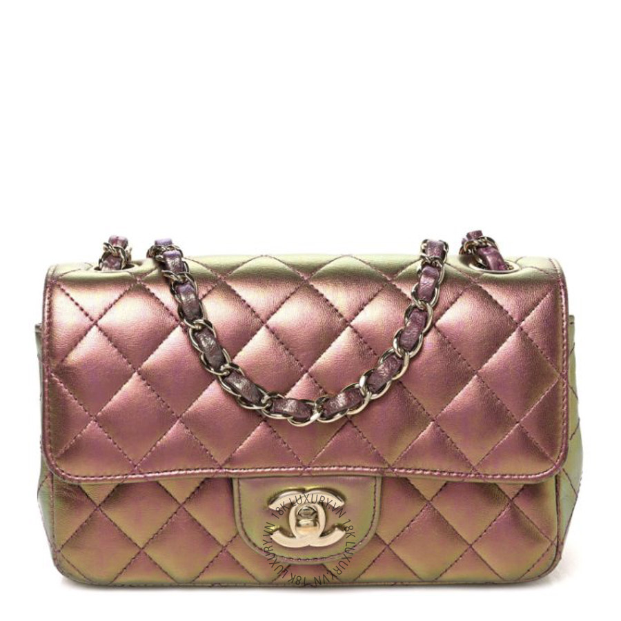 Túi Đeo Chéo Chanel Iridescent Lambskin Quilted Mini Rectangular Flap Purple CDBC653