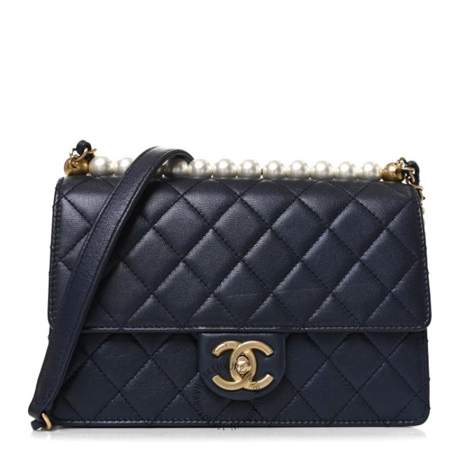 Túi Đeo Chéo Chanel Iridescent Lambskin Quilted Small Chic Pearls Flap Navy Blue CDBC278