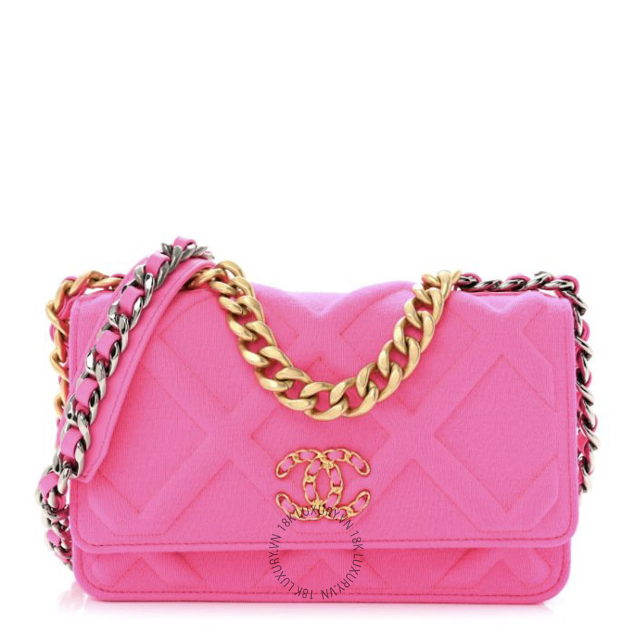 Túi Đeo Chéo Chanel Jersey Quilted Chanel 19 Wallet On Chain WOC Pink CDBC768