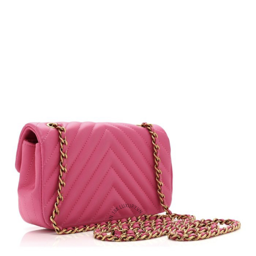Túi Đeo Chéo Chanel Lambskin Chevron Quilted Mini Rectangular Flap Pink CDBC887