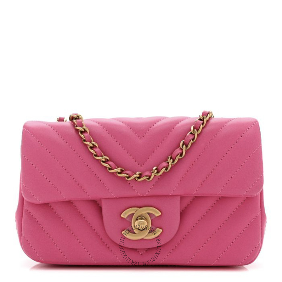Túi Đeo Chéo Chanel Lambskin Chevron Quilted Mini Rectangular Flap Pink CDBC887