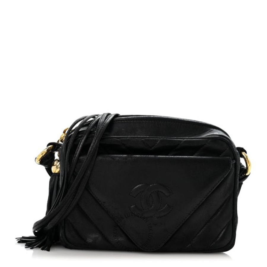 Túi Đeo Chéo Chanel Lambskin Chevron Quilted Tassel Camera Case Black CDBC701