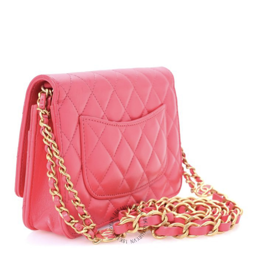 Túi Đeo Chéo Chanel Lambskin Enamel Quilted CC Wallet on Chain WOC Pink CDBC122