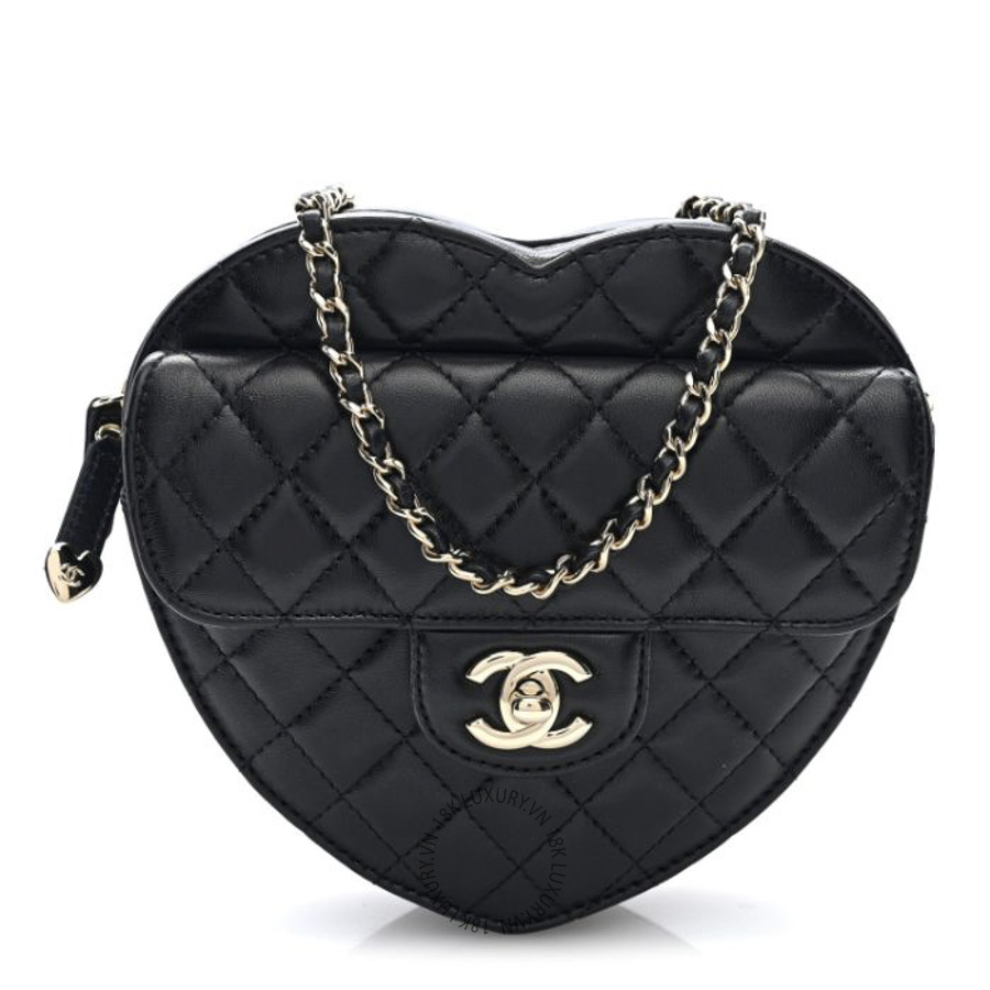 Túi Đeo Chéo Chanel Lambskin Quilted CC In Love Heart Bag Black CDBC1023