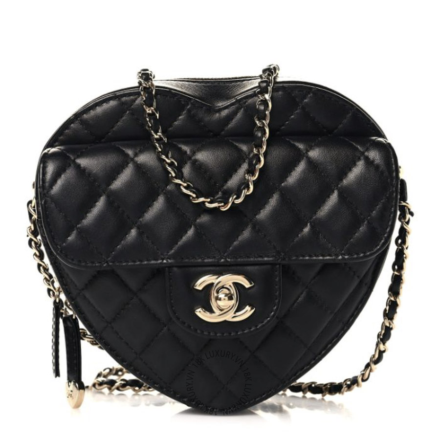 Túi Đeo Chéo Chanel Lambskin Quilted CC In Love Heart Bag Black CDBC1024