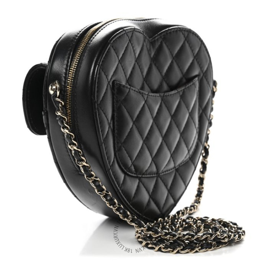 Túi Đeo Chéo Chanel Lambskin Quilted CC In Love Heart Bag Black CDBC1026