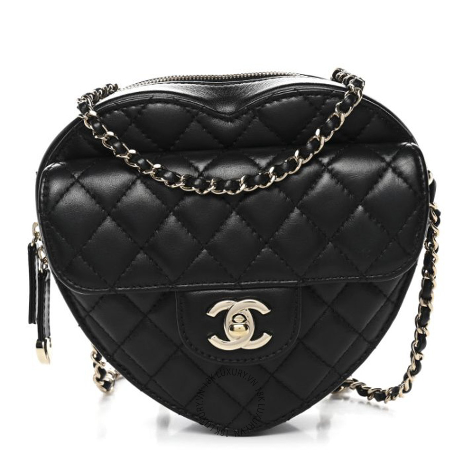 Túi Đeo Chéo Chanel Lambskin Quilted CC In Love Heart Bag Black CDBC1026