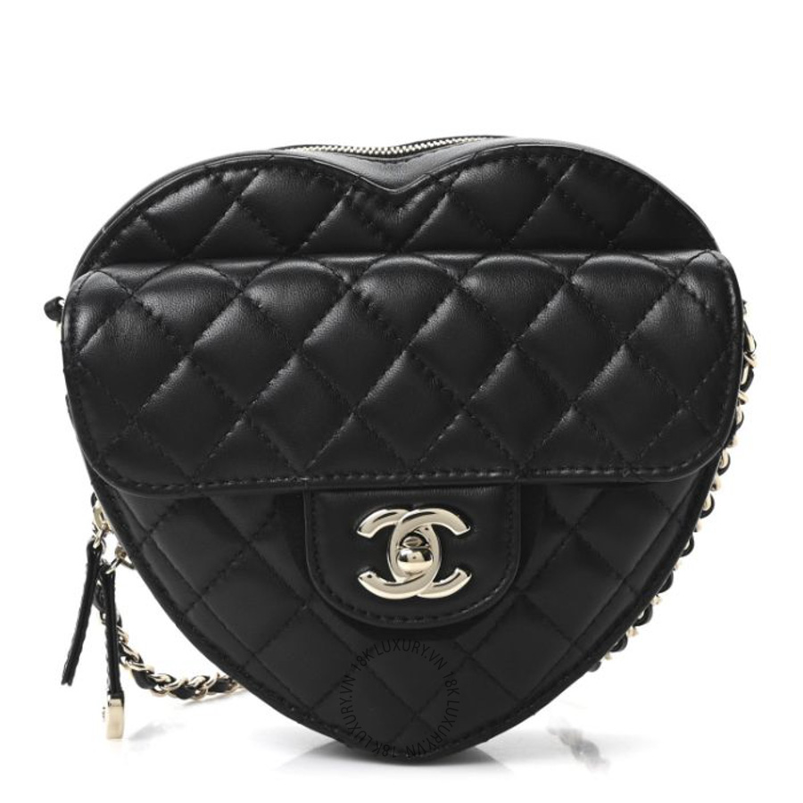Túi Đeo Chéo Chanel Lambskin Quilted CC In Love Heart Bag Black CDBC160