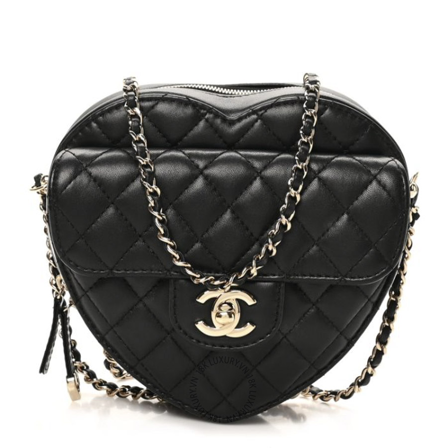 Túi Đeo Chéo Chanel Lambskin Quilted CC In Love Heart Bag Black CDBC223