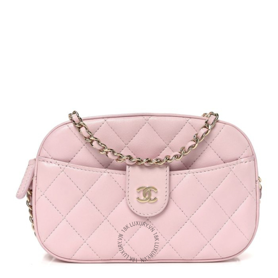 Túi Đeo Chéo Chanel Lambskin Quilted Chain Camera Bag Light Pink CDBC1145