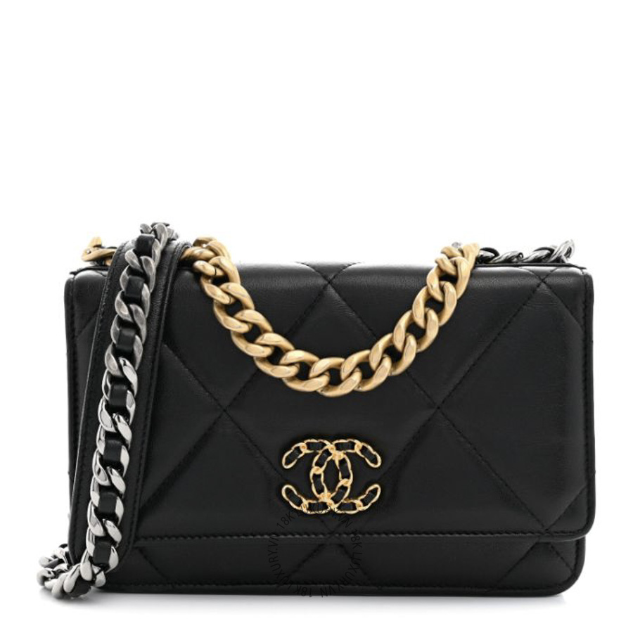 Túi Đeo Chéo Chanel Lambskin Quilted Chanel 19 Wallet On Chain WOC Black CDBC121