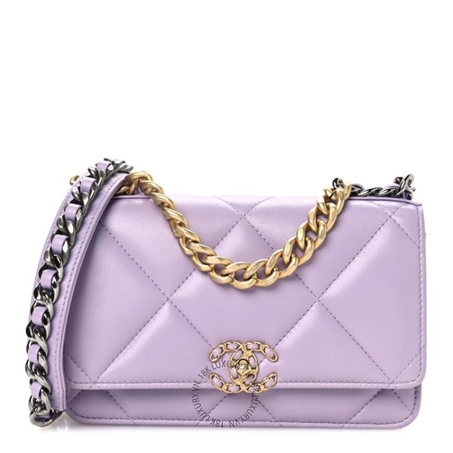 Túi Đeo Chéo Chanel Lambskin Quilted Chanel 19 Wallet On Chain WOC Light Purple CDBC271