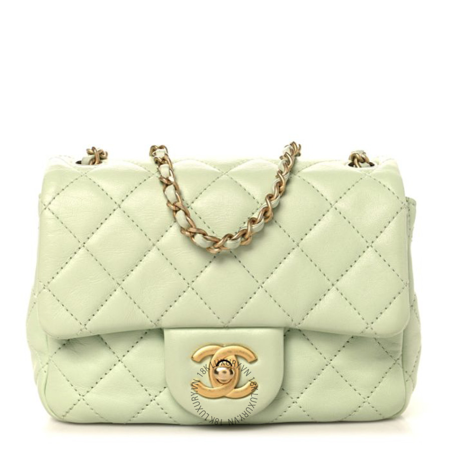 Túi Đeo Chéo Chanel Lambskin Quilted Mini Pearl Crush Flap Light Green CDBC1113