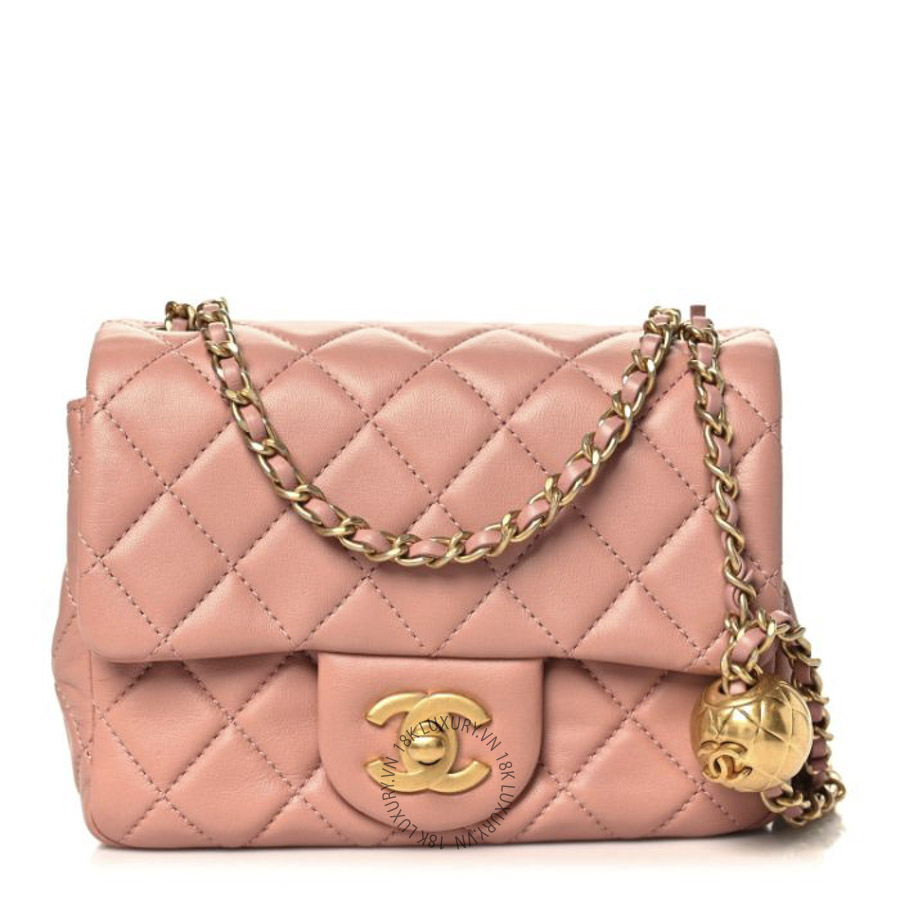 Túi Đeo Chéo Chanel Lambskin Quilted Mini Pearl Crush Flap Pink CDBC446