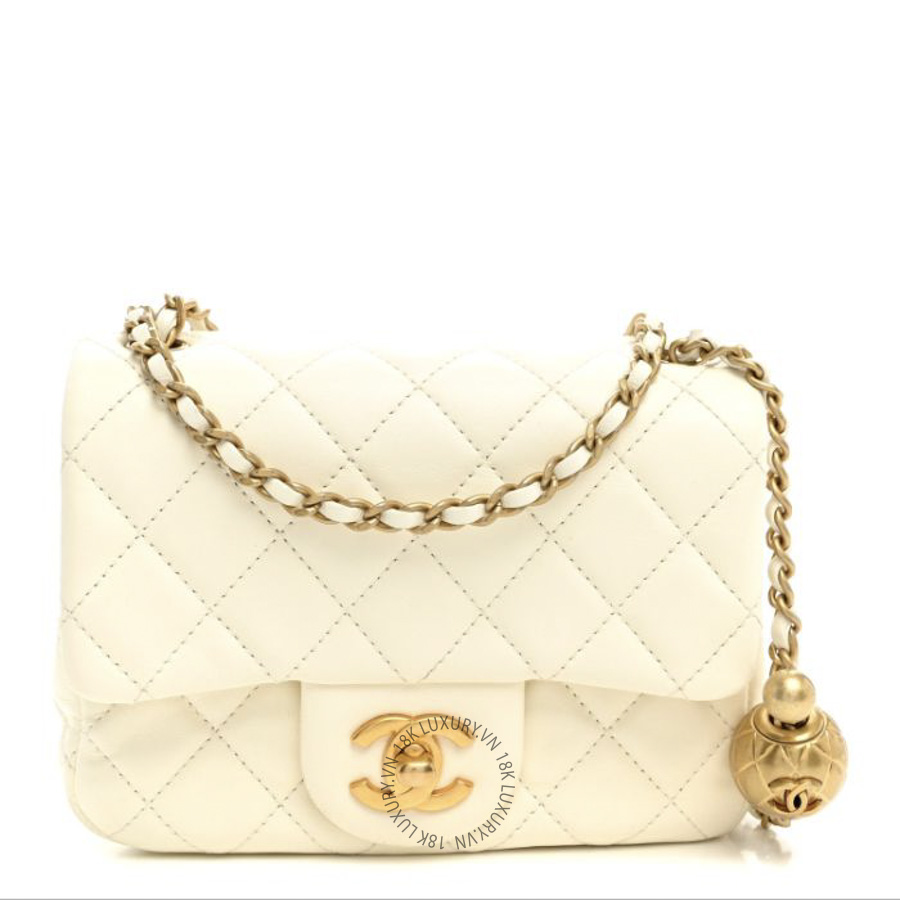 Túi Đeo Chéo Chanel Lambskin Quilted Mini Pearl Crush Flap White CDBC697