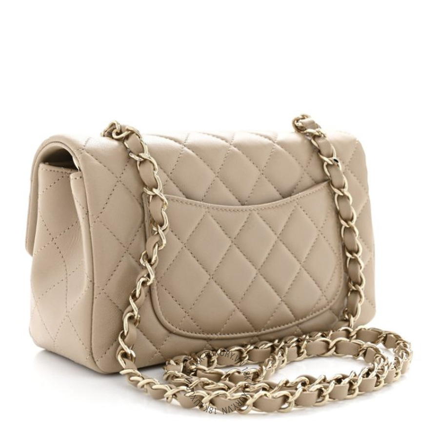 Túi Đeo Chéo Chanel Lambskin Quilted Mini Rectangular Flap Beige CDBC127