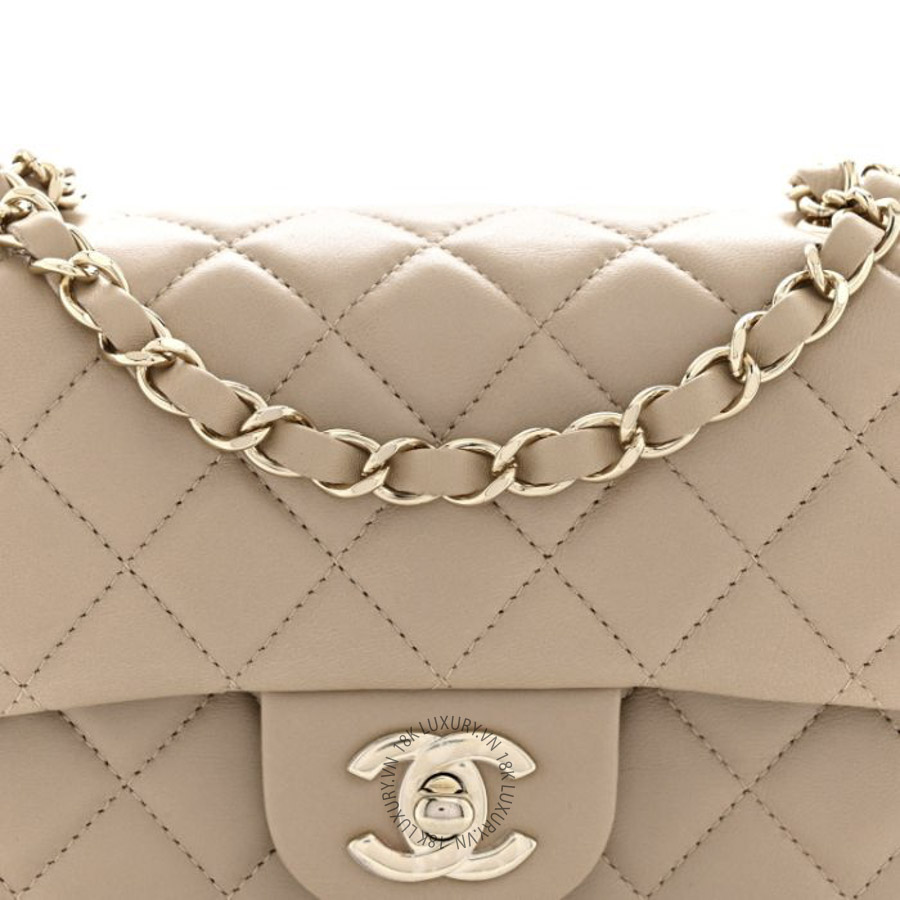 Túi Đeo Chéo Chanel Lambskin Quilted Mini Rectangular Flap Beige CDBC127 18 Túi Đeo Chéo Chanel Lambskin Quilted Mini Rectangular Flap Beige CDBC127