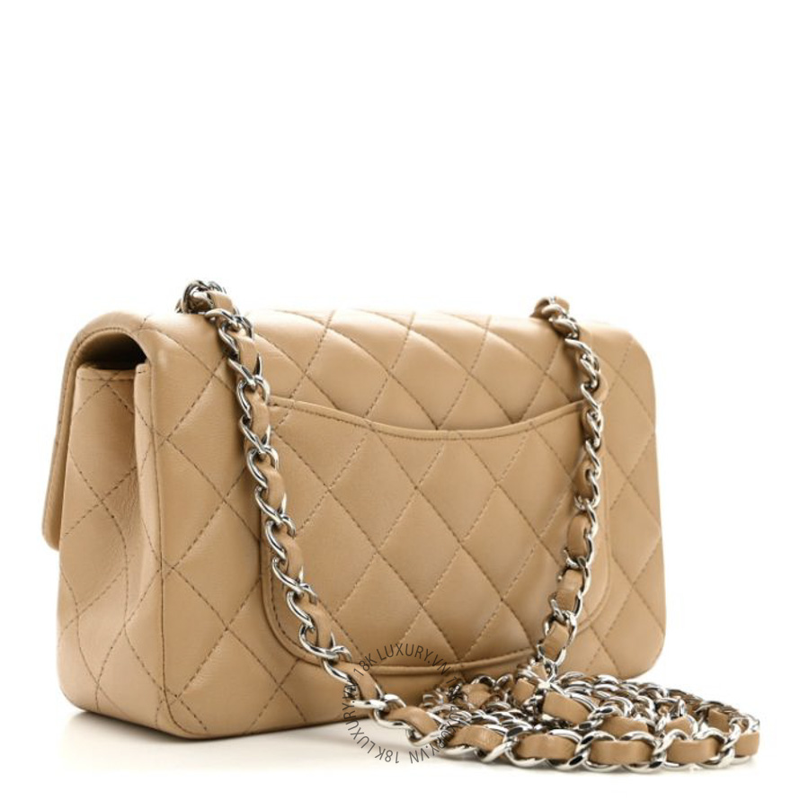 Túi Đeo Chéo Chanel Lambskin Quilted Mini Rectangular Flap Beige CDBC775