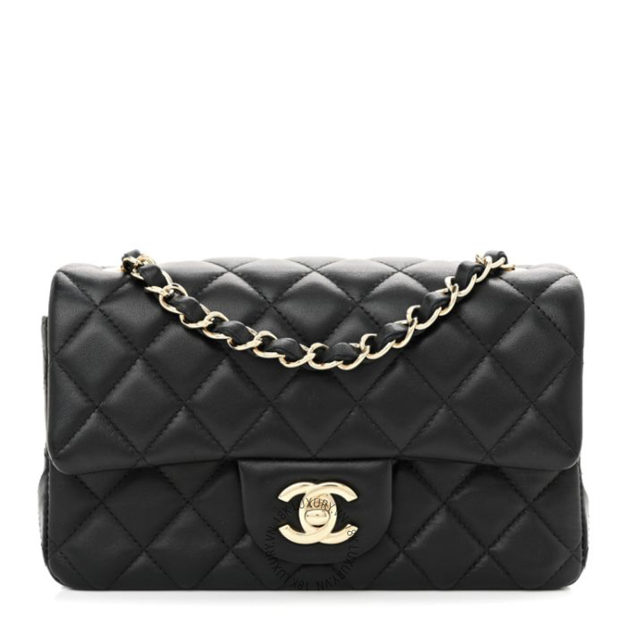 Túi Đeo Chéo Chanel Lambskin Quilted Mini Rectangular Flap Black CDBC046