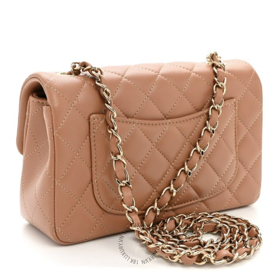 Túi Đeo Chéo Chanel Lambskin Quilted Mini Rectangular Flap Brown CDBC191