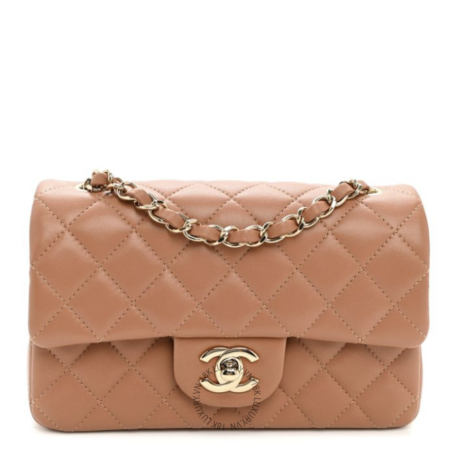Túi Đeo Chéo Chanel Lambskin Quilted Mini Rectangular Flap Brown CDBC191
