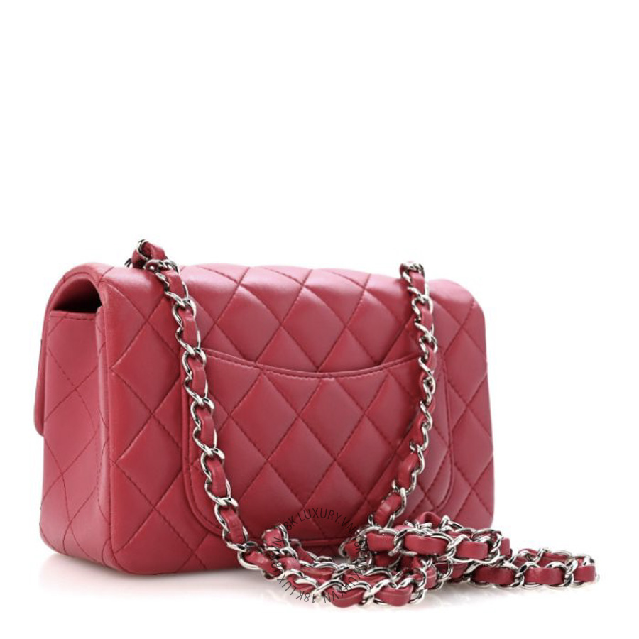 Túi Đeo Chéo Chanel Lambskin Quilted Mini Rectangular Flap Dark Pink CDBC677