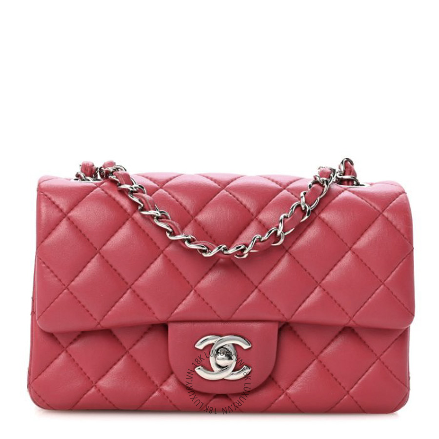 Túi Đeo Chéo Chanel Lambskin Quilted Mini Rectangular Flap Dark Pink CDBC677
