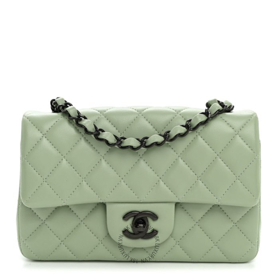 Túi Đeo Chéo Chanel Lambskin Quilted Mini Rectangular Flap Light Green CDBC352