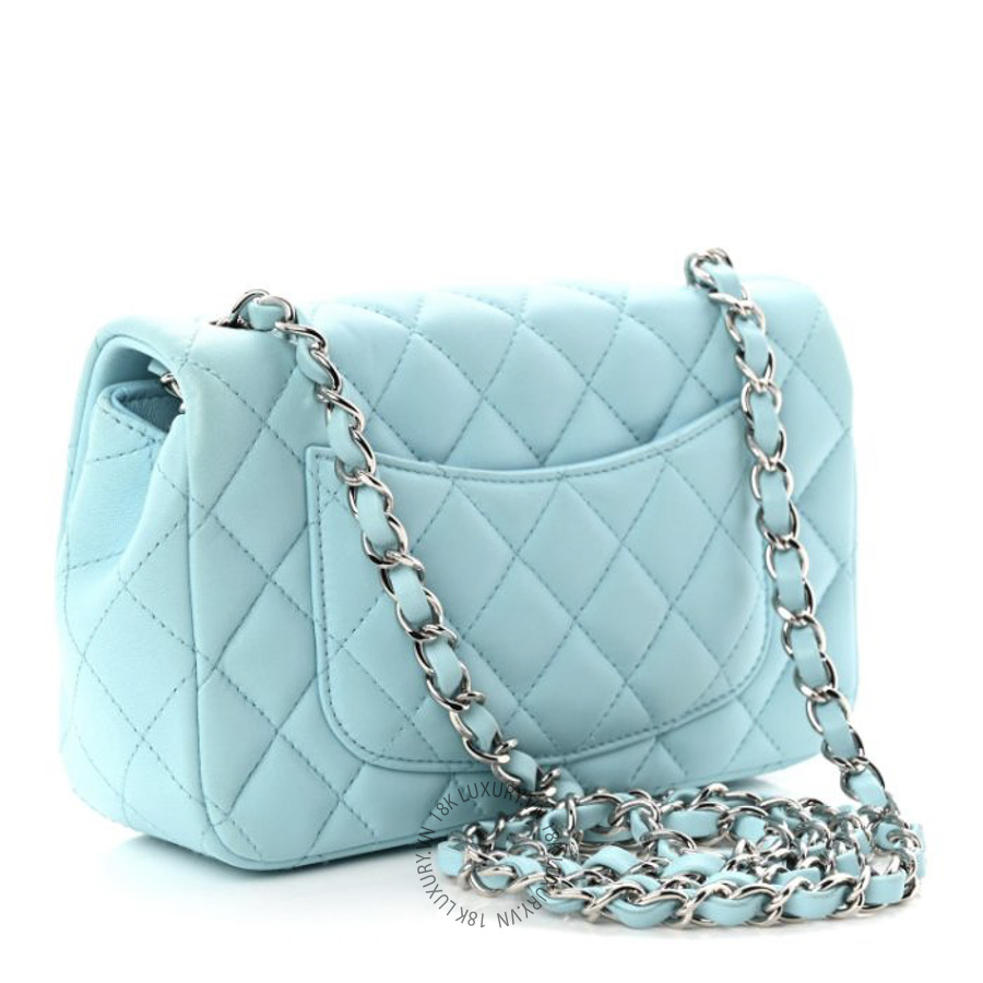 Túi Đeo Chéo Chanel Lambskin Quilted Mini Rectangular Flap Neon Blue CDBC058