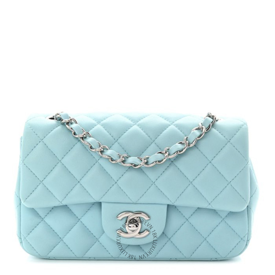 Túi Đeo Chéo Chanel Lambskin Quilted Mini Rectangular Flap Neon Blue CDBC058