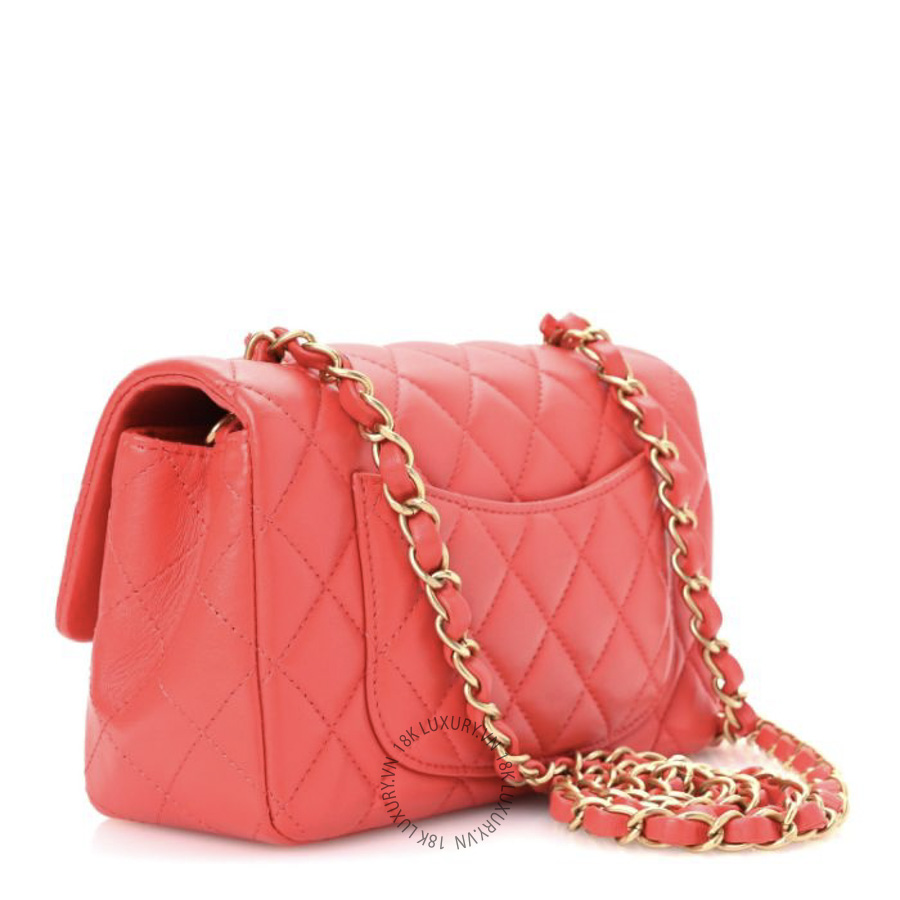 Túi Đeo Chéo Chanel Lambskin Quilted Mini Rectangular Flap Red CDBC405