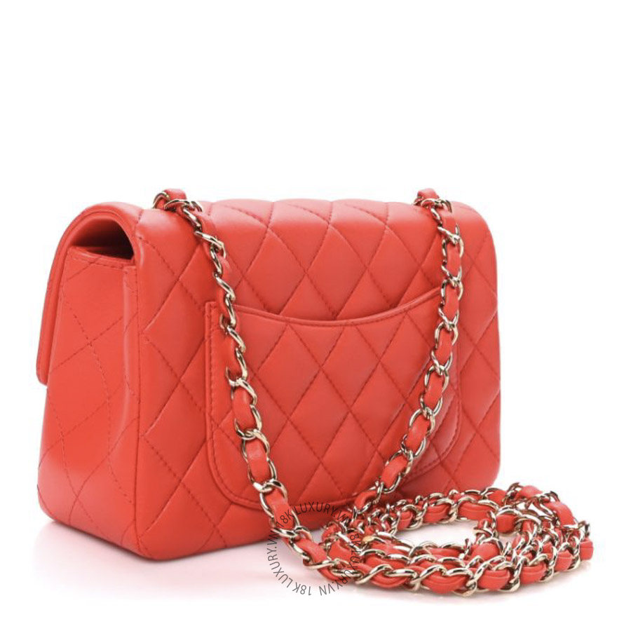 Túi Đeo Chéo Chanel Lambskin Quilted Mini Rectangular Flap Red CDBC520
