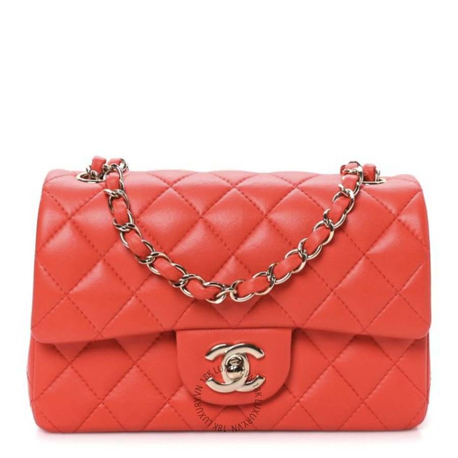 Túi Đeo Chéo Chanel Lambskin Quilted Mini Rectangular Flap Red CDBC520