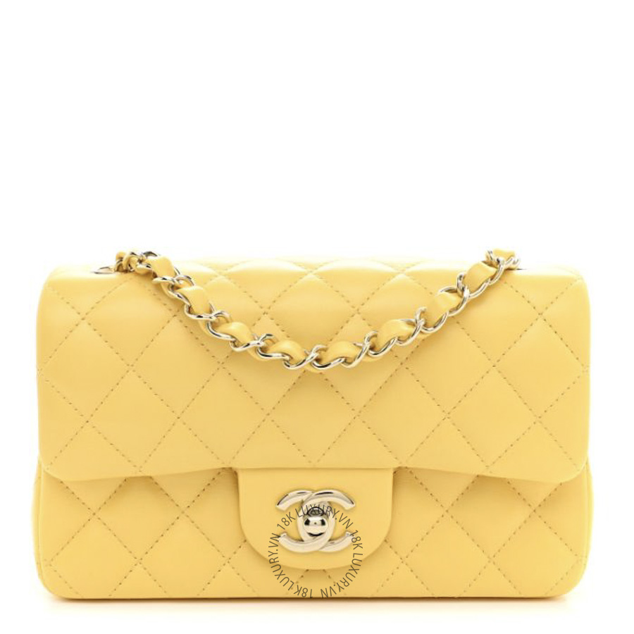 Túi Đeo Chéo Chanel Lambskin Quilted Mini Rectangular Flap Yellow CDBC228