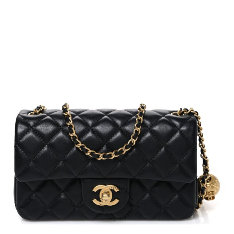 Túi Đeo Chéo Chanel Lambskin Quilted Mini Rectangular Pearl Crush Flap Black CDBC852
